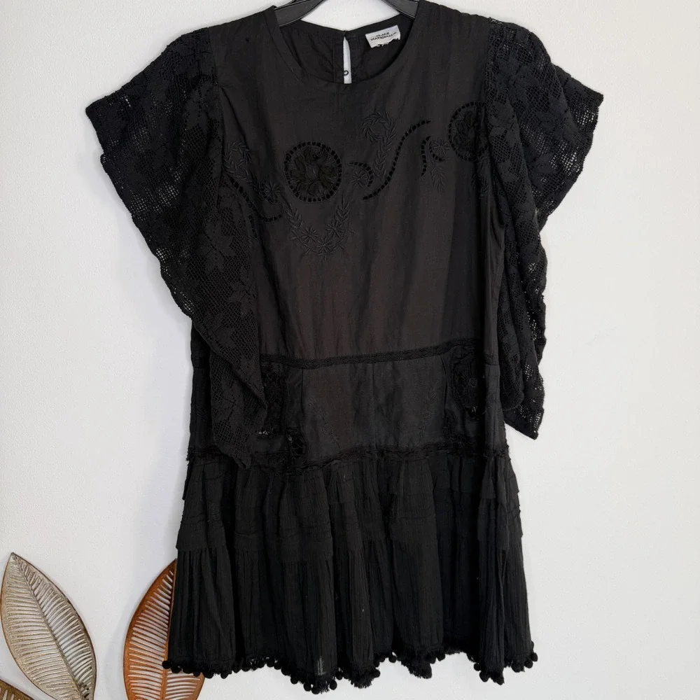C30 Free People Place Nationale La Tourrache Lace Puff‎ Sleeve Embroidered Dress